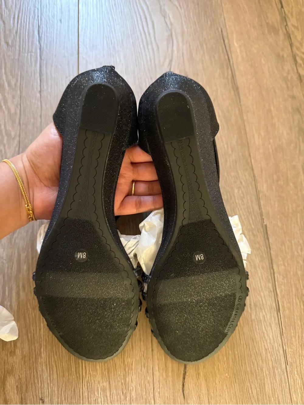 Charter Club Black Rhinestone Embellished Strappy Flats